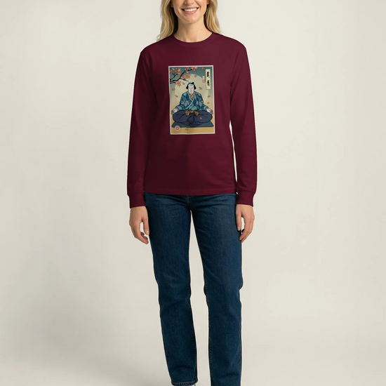 Samurai Meditation Yoga Japanese Ukiyo-e Unisex Long Sleeve Tee - Samurai Original