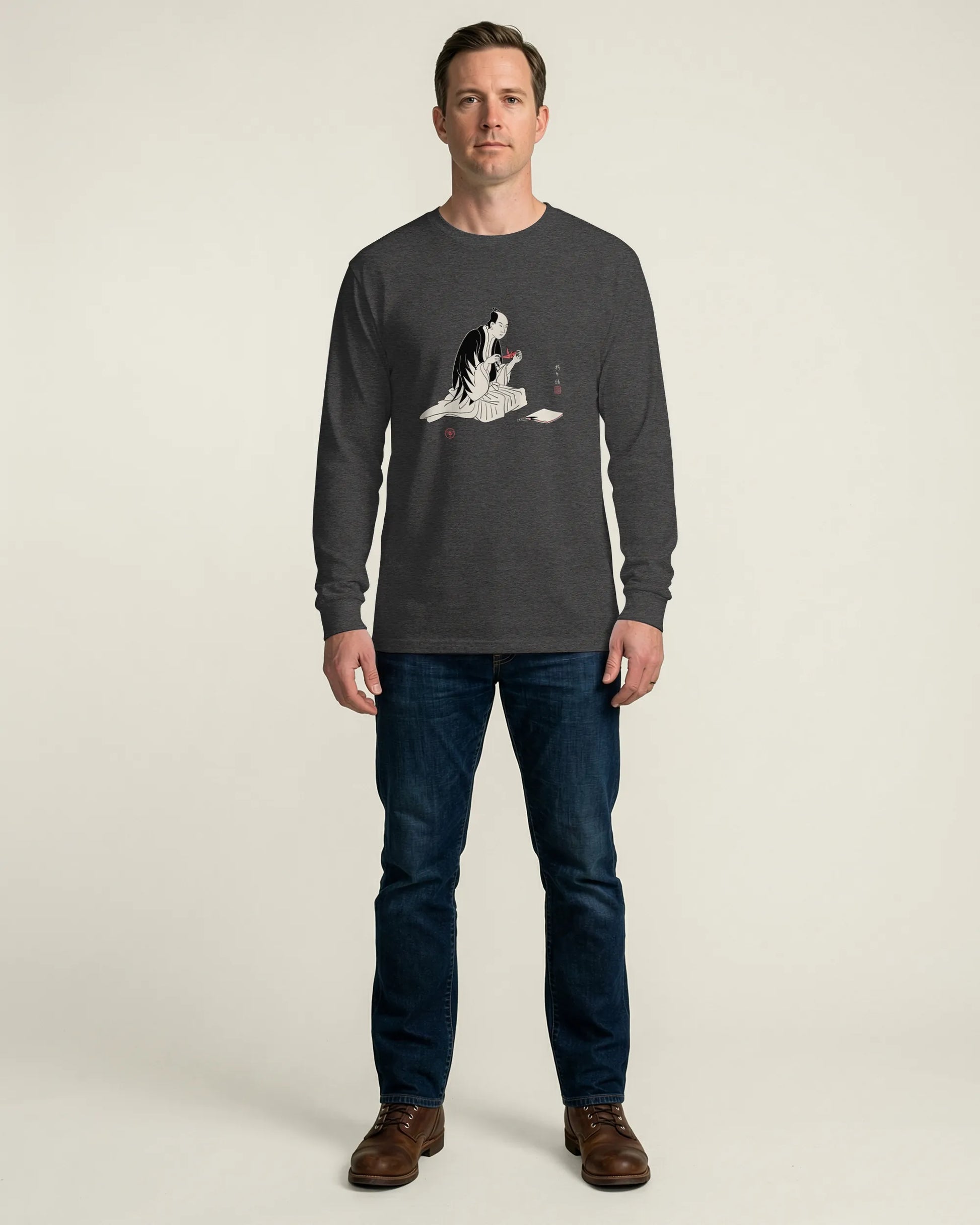 Samurai Origami Japanese Ukiyo-e Unisex Long Sleeve Tee - Samurai Original