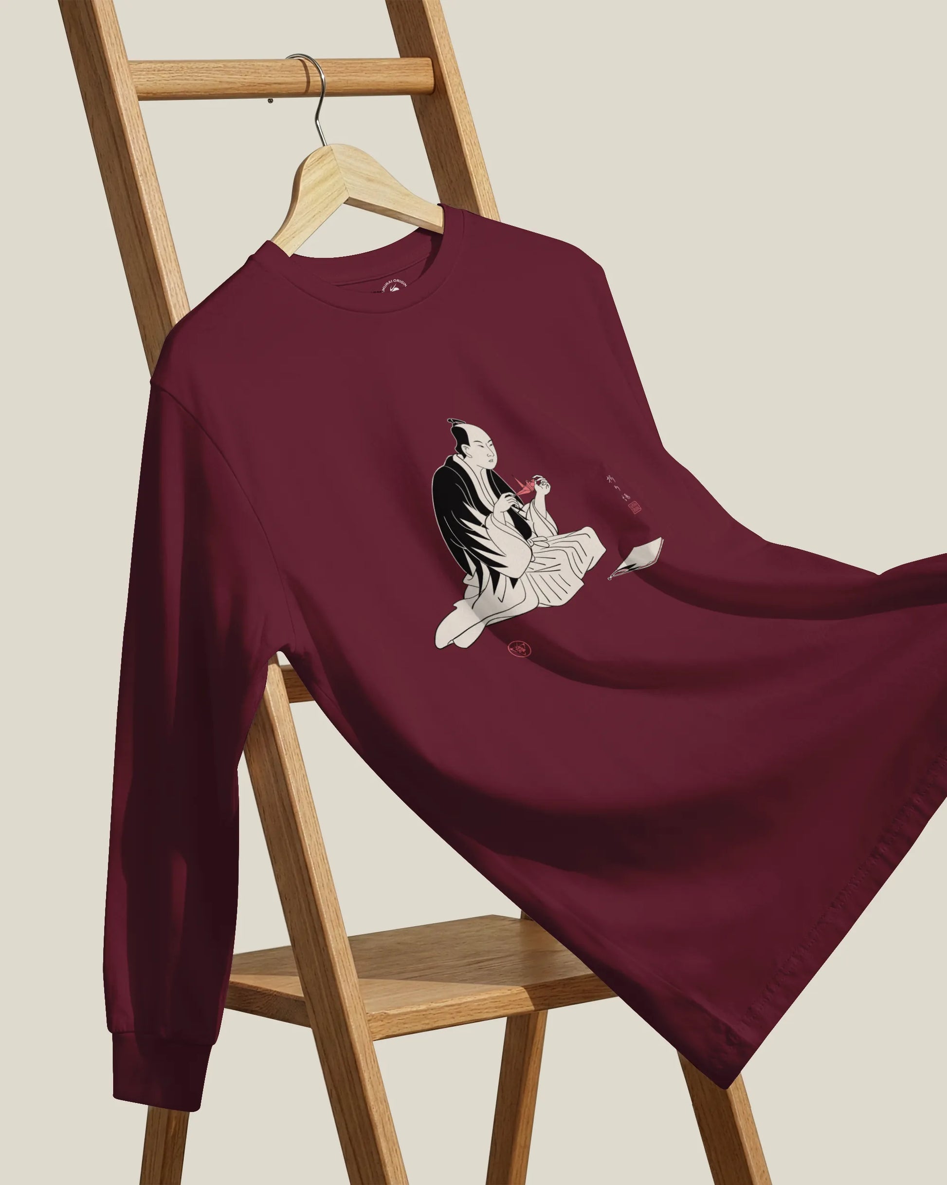 Samurai Origami Japanese Ukiyo-e Unisex Long Sleeve Tee - Samurai Original