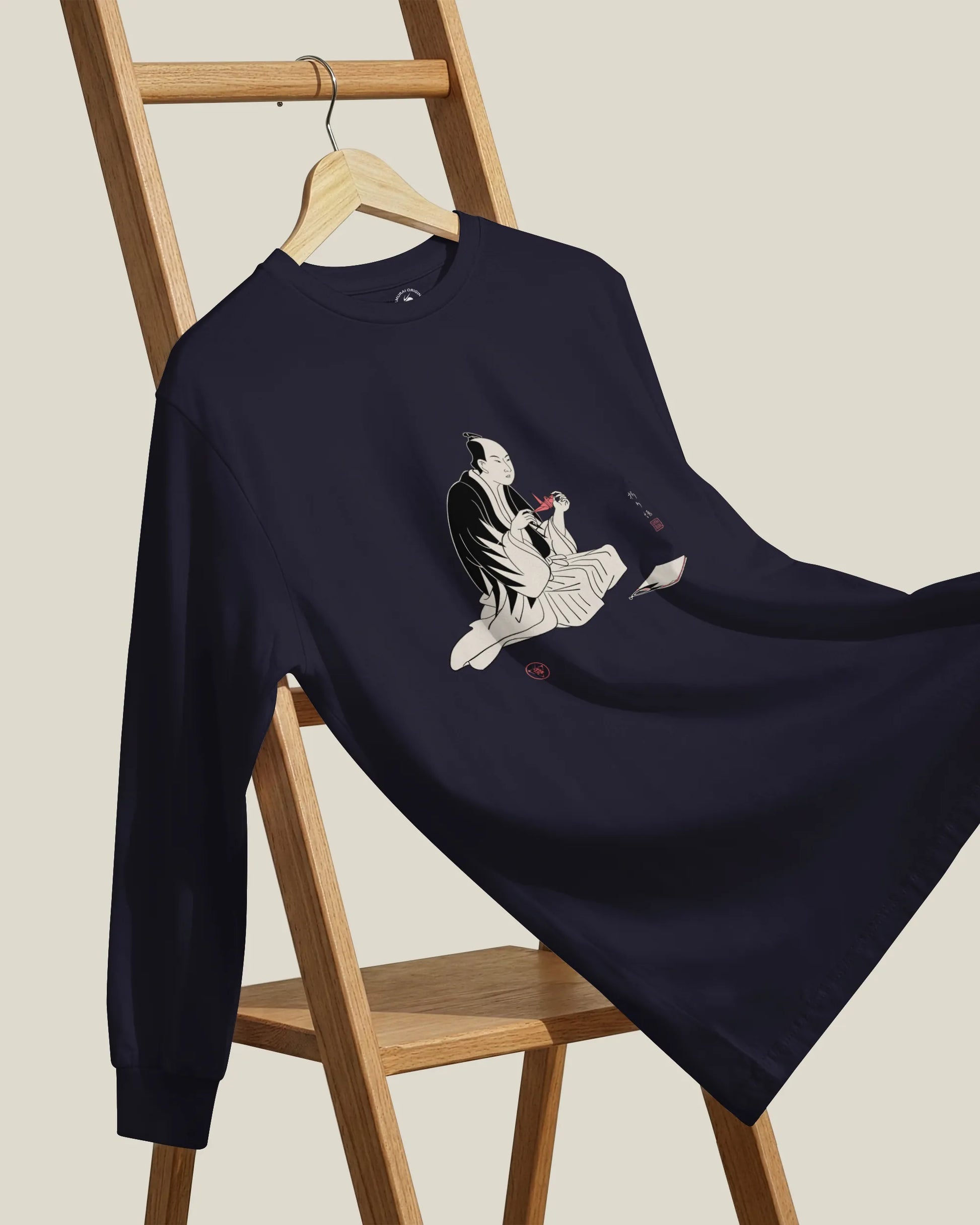 Samurai Origami Japanese Ukiyo-e Unisex Long Sleeve Tee - Samurai Original