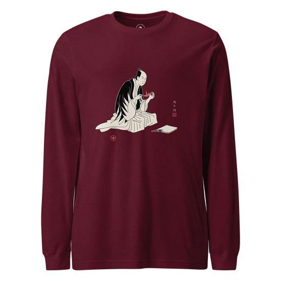 Samurai Origami Japanese Ukiyo-e Unisex Long Sleeve Tee Maroon - Samurai Original