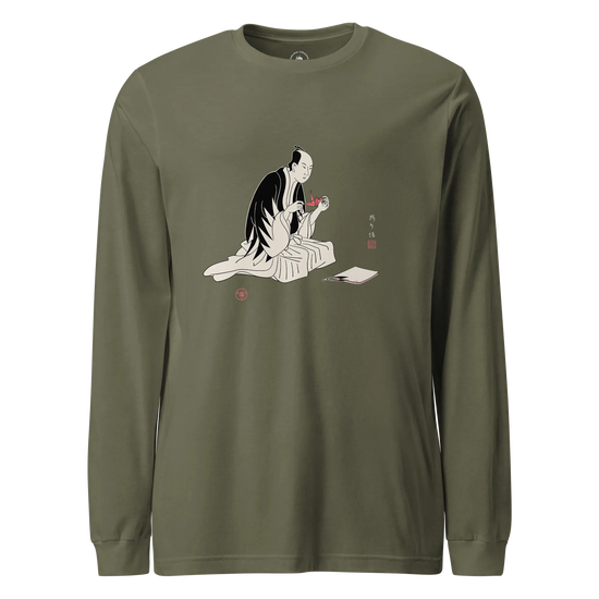 Samurai Origami Japanese Ukiyo-e Unisex Long Sleeve Tee Military Green - Samurai Original