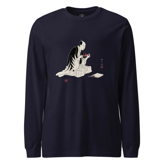 Samurai Origami Japanese Ukiyo-e Unisex Long Sleeve Tee Navy - Samurai Original