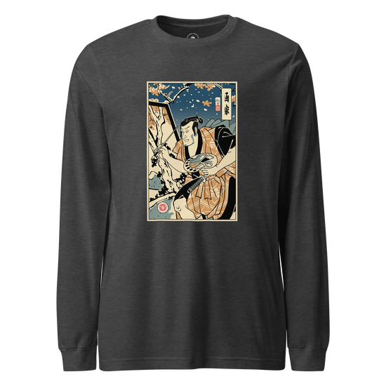 Samurai Painter Artist Ukiyo-e Unisex Long Sleeve Tee Dark Grey Heather - Samurai Original
