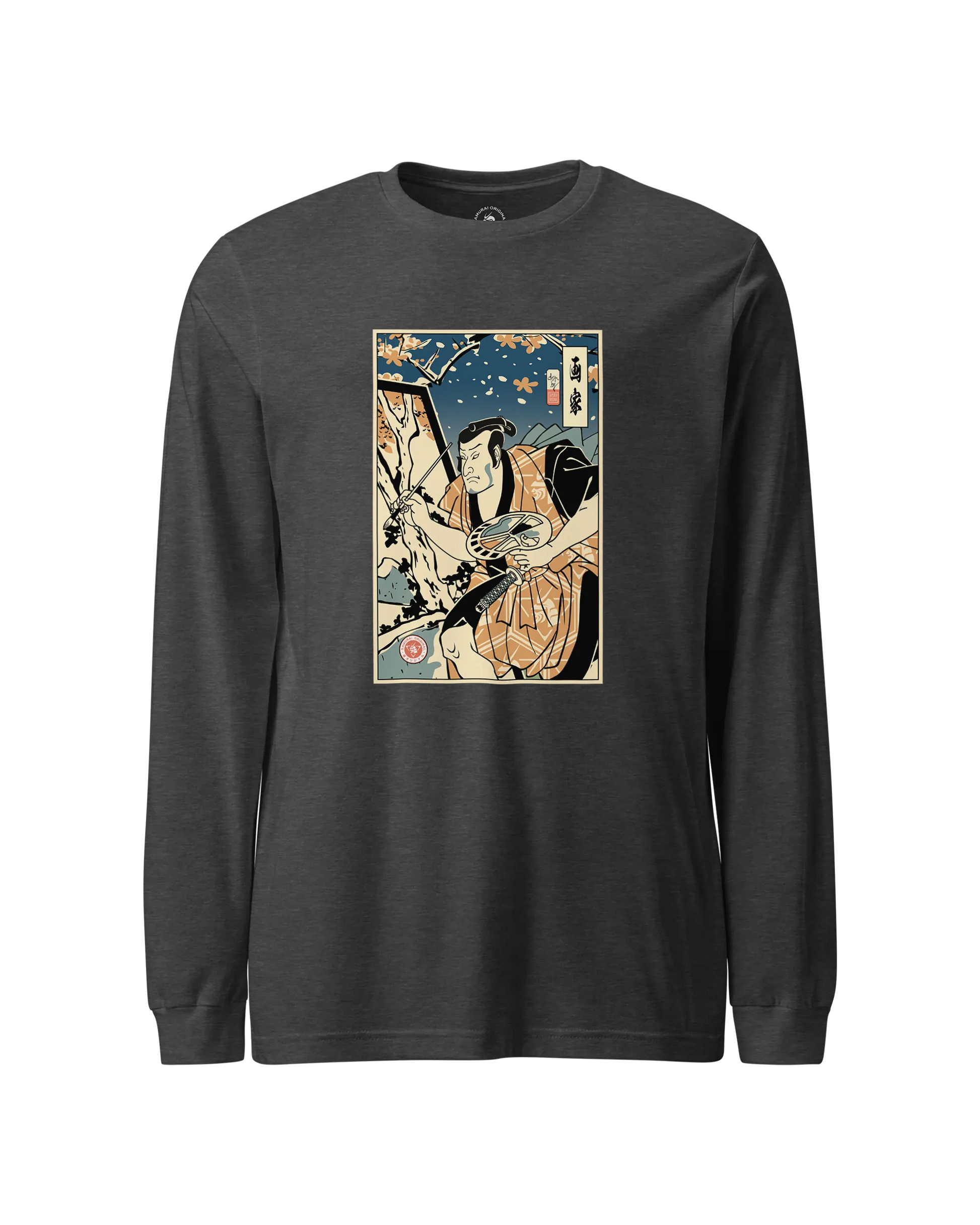 Samurai Painter Artist Ukiyo-e Unisex Long Sleeve Tee Dark Grey Heather - Samurai Original