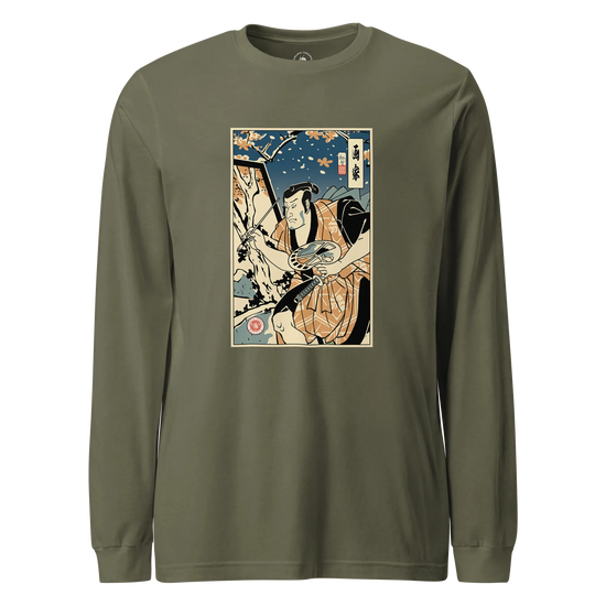 Samurai Painter Artist Ukiyo-e Unisex Long Sleeve Tee Military Green - Samurai Original
