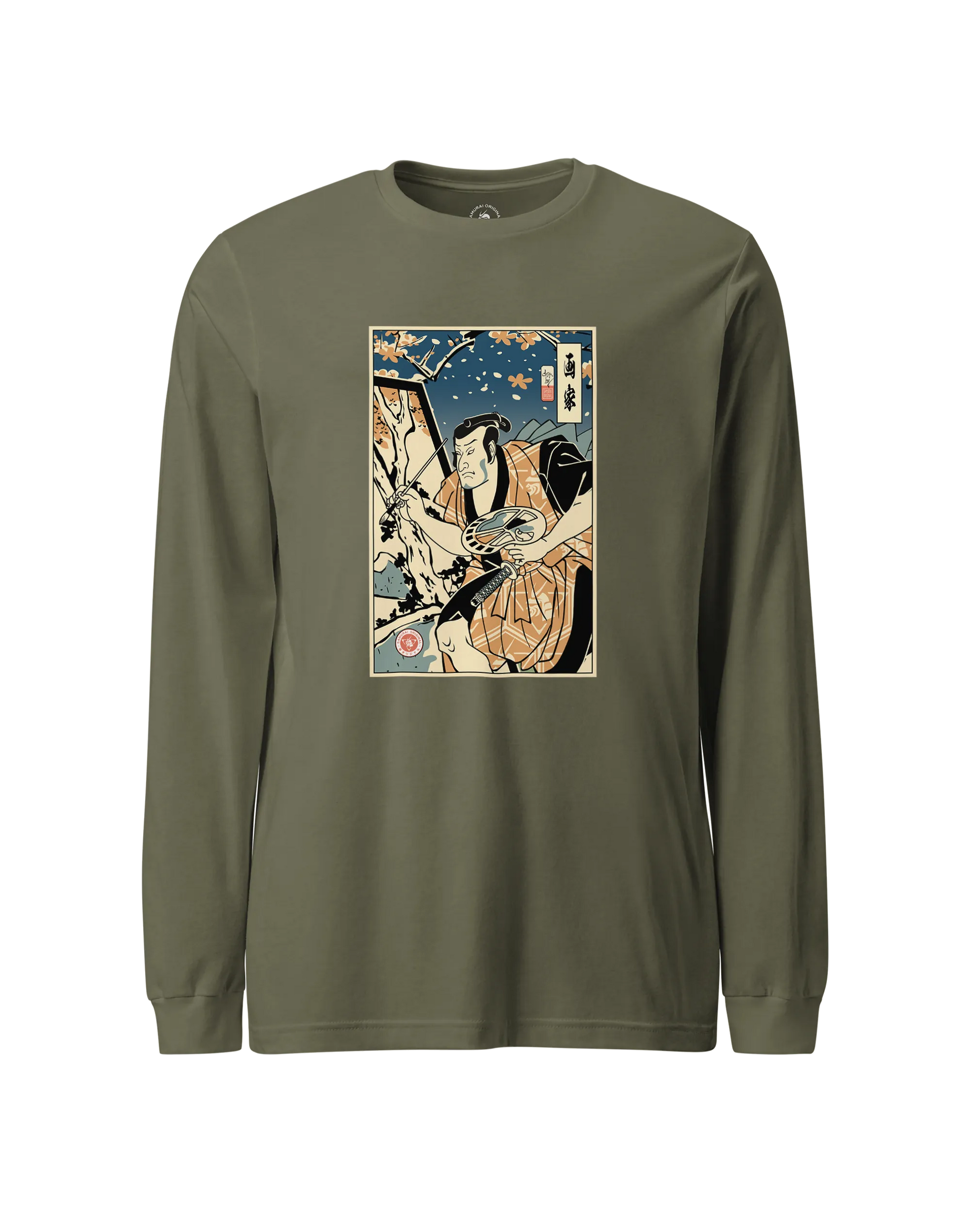 Samurai Painter Artist Ukiyo-e Unisex Long Sleeve Tee Military Green - Samurai Original