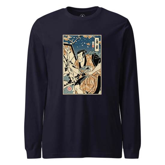 Samurai Painter Artist Ukiyo-e Unisex Long Sleeve Tee Navy - Samurai Original