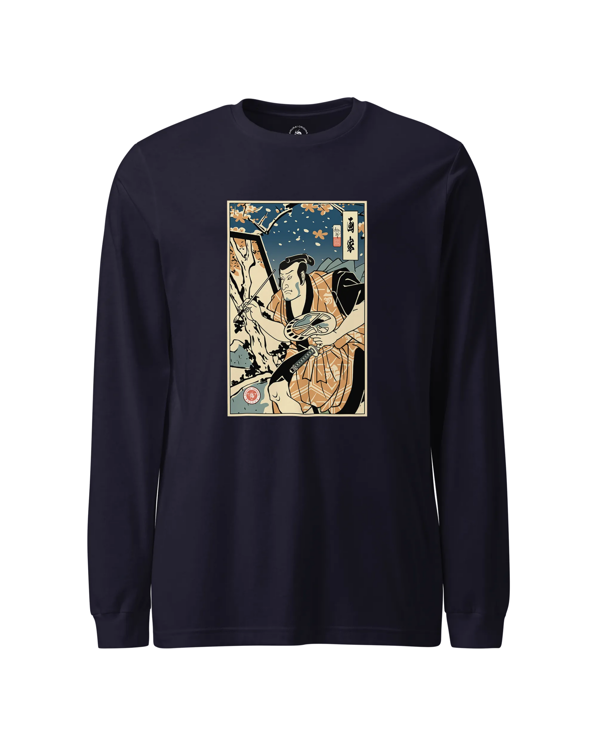 Samurai Painter Artist Ukiyo-e Unisex Long Sleeve Tee Navy - Samurai Original