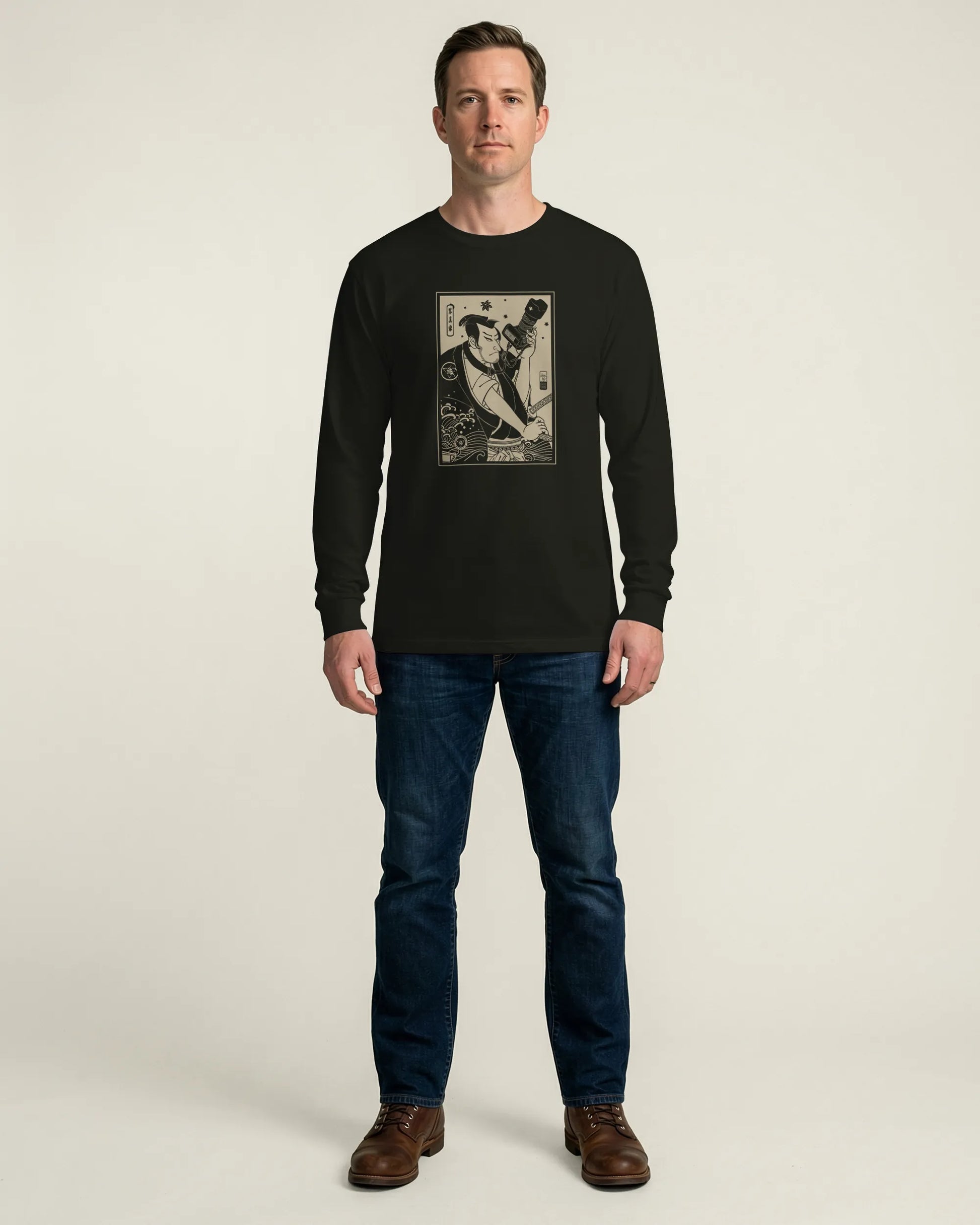 Samurai Photographer 3 Camera Ukiyo-e Unisex Long Sleeve Tee - Samurai Original