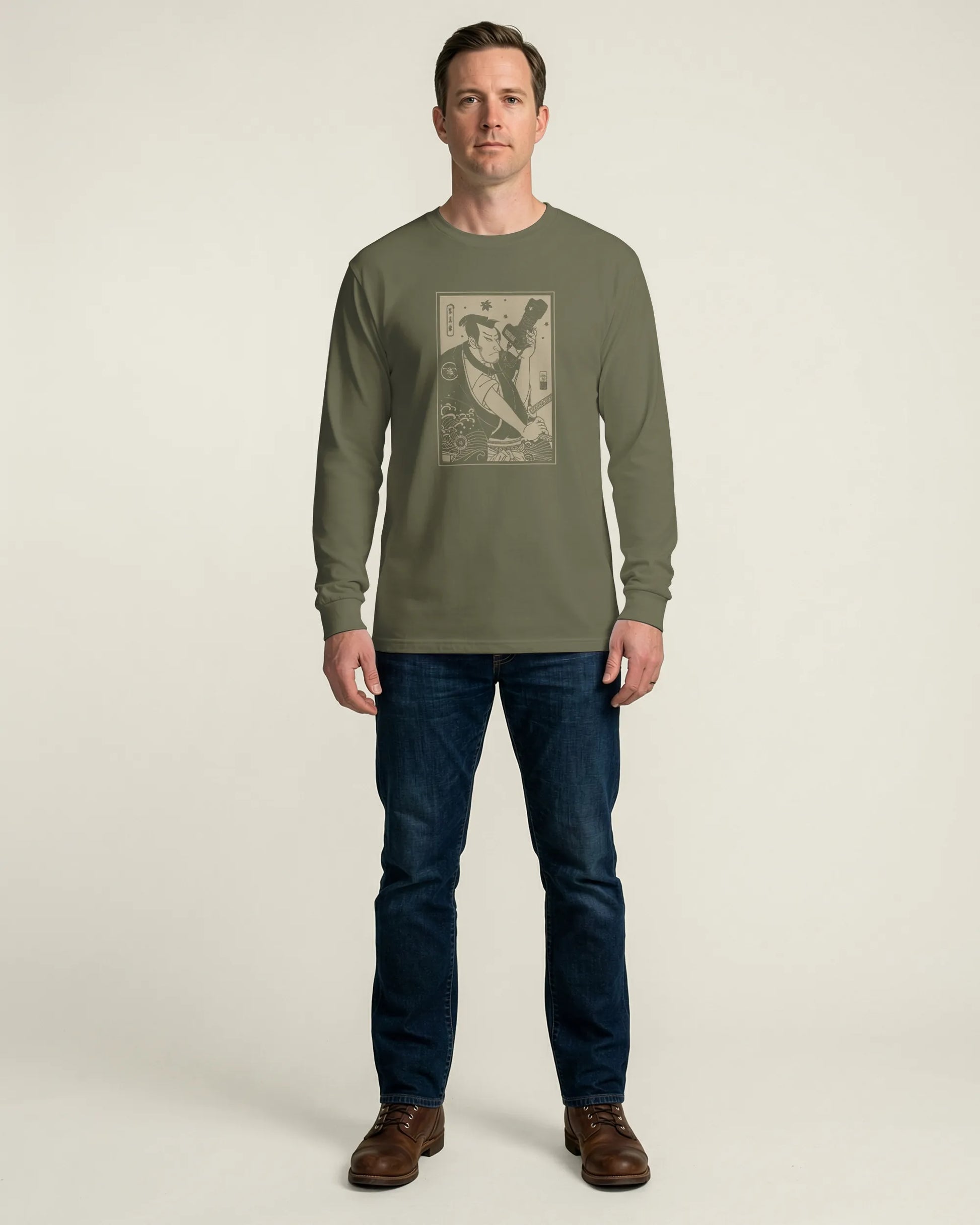 Samurai Photographer 3 Camera Ukiyo-e Unisex Long Sleeve Tee - Samurai Original