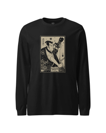 Samurai Photographer 3 Camera Ukiyo-e Unisex Long Sleeve Tee Black - Samurai Original