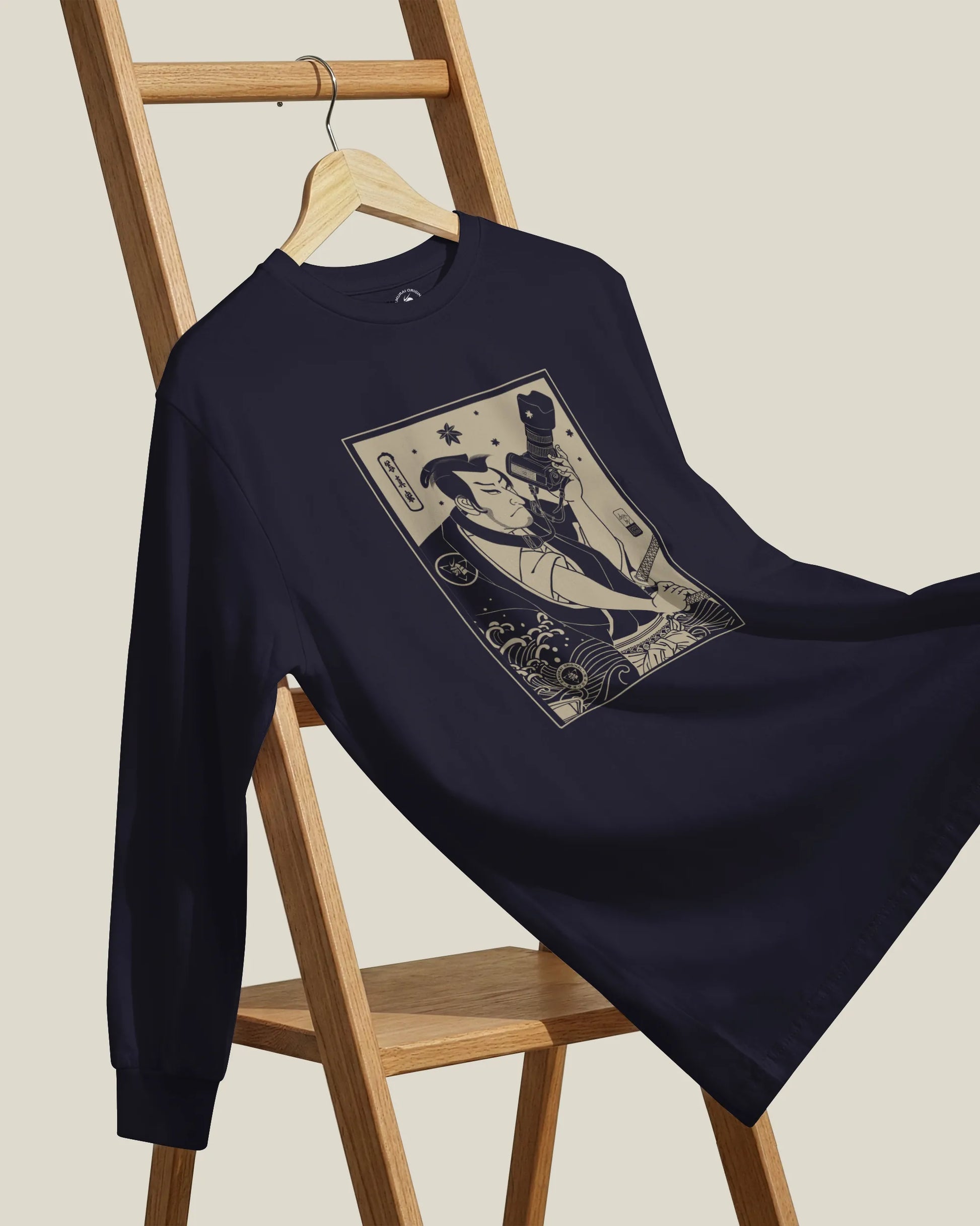 Samurai Photographer 3 Camera Ukiyo-e Unisex Long Sleeve Tee - Samurai Original