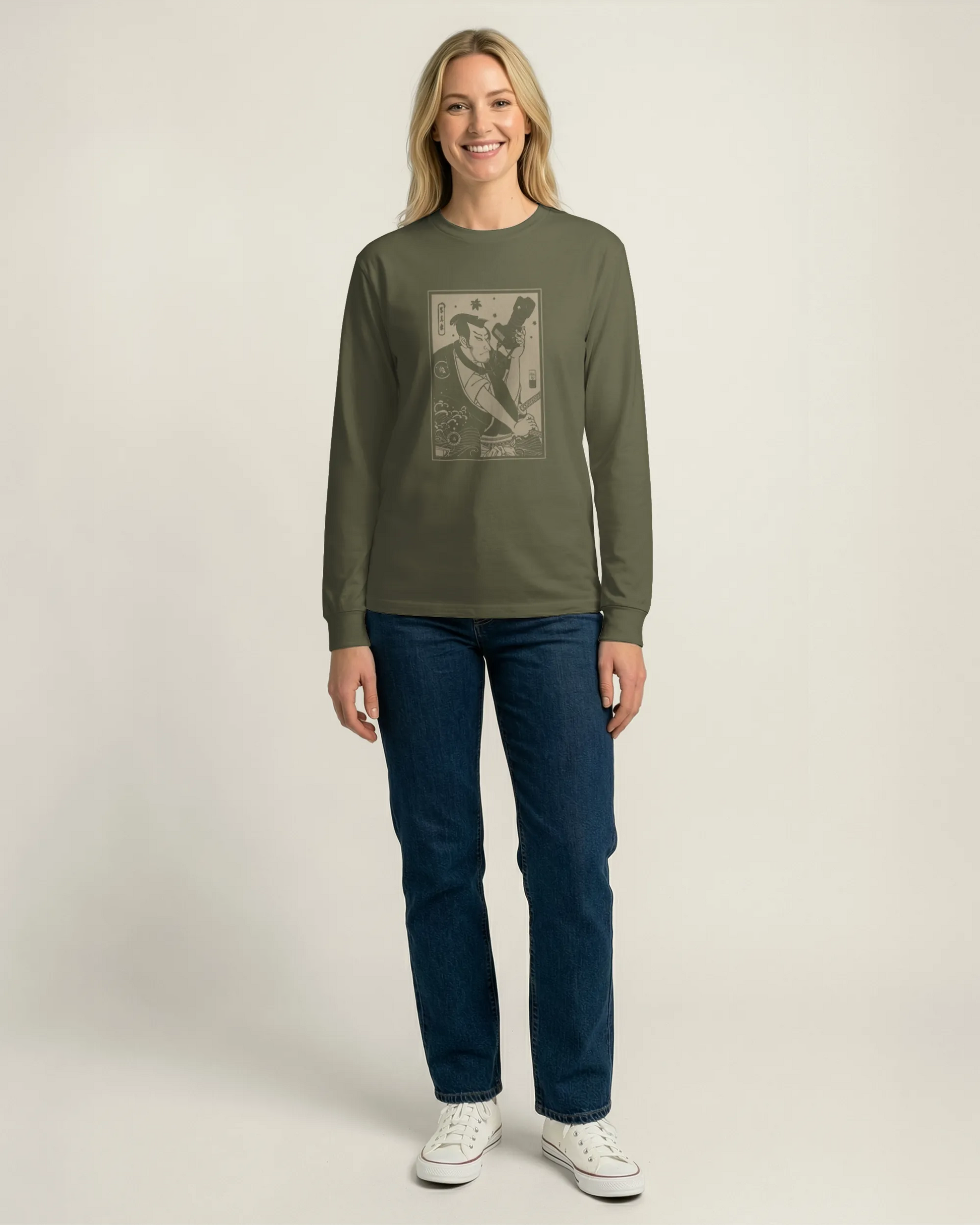 Samurai Photographer 3 Camera Ukiyo-e Unisex Long Sleeve Tee - Samurai Original