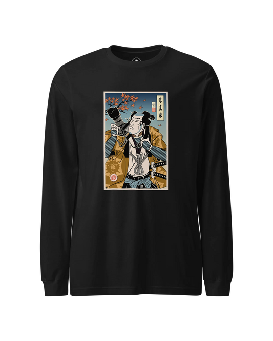 Samurai Photographer 7 Camera Ukiyo-e Unisex Long Sleeve Tee Black - Samurai Original