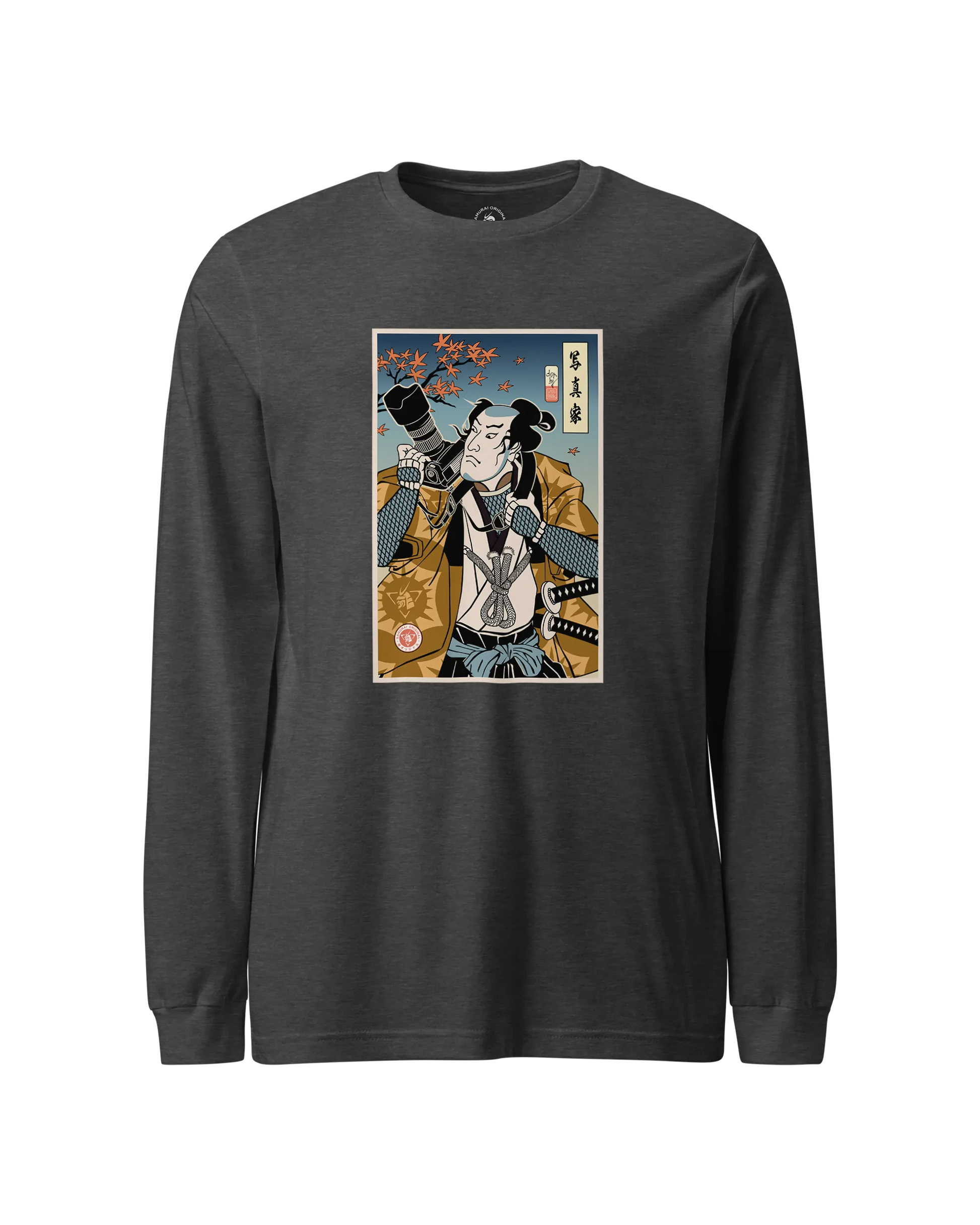 Samurai Photographer 7 Camera Ukiyo-e Unisex Long Sleeve Tee Dark Grey Heather - Samurai Original