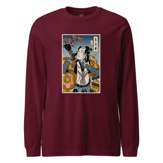 Samurai Photographer 7 Camera Ukiyo-e Unisex Long Sleeve Tee Maroon - Samurai Original