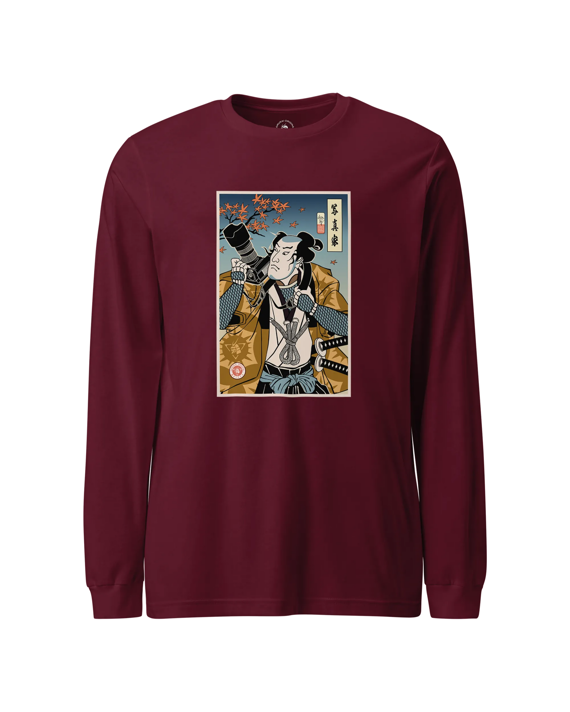 Samurai Photographer 7 Camera Ukiyo-e Unisex Long Sleeve Tee Maroon - Samurai Original