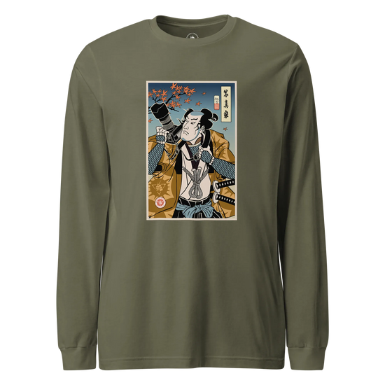Samurai Photographer 7 Camera Ukiyo-e Unisex Long Sleeve Tee Military Green - Samurai Original