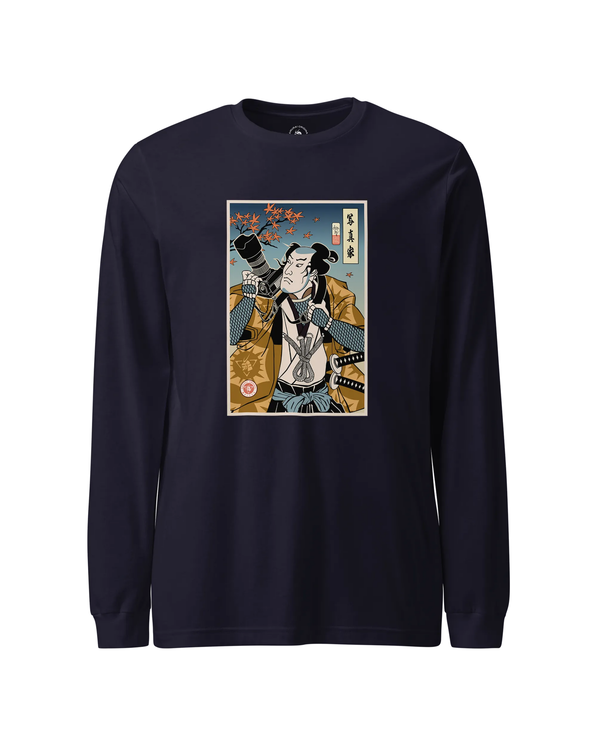 Samurai Photographer 7 Camera Ukiyo-e Unisex Long Sleeve Tee Navy - Samurai Original