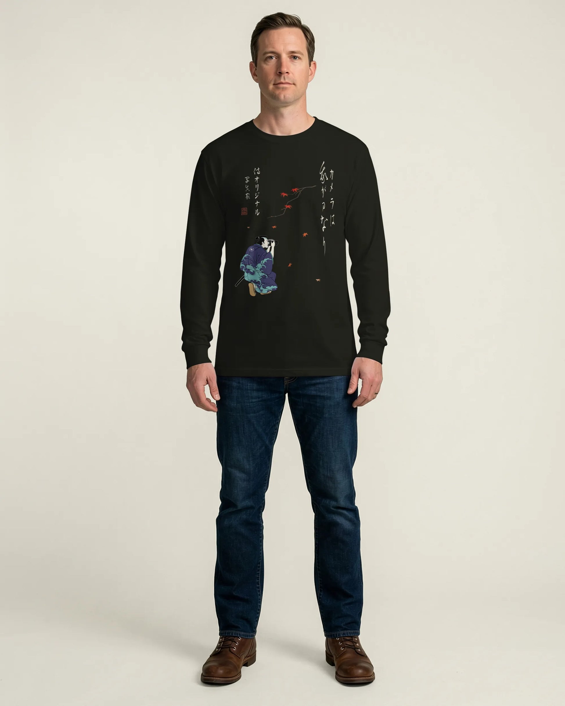 Samurai Photographer Japanese Ukiyo-e Unisex Long Sleeve Tee No.11 - Samurai Original