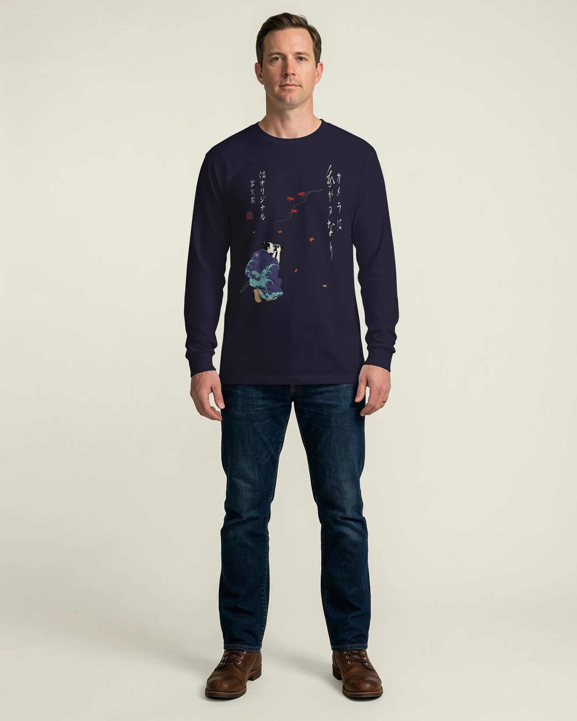Samurai Photographer Japanese Ukiyo-e Unisex Long Sleeve Tee No.11 - Samurai Original