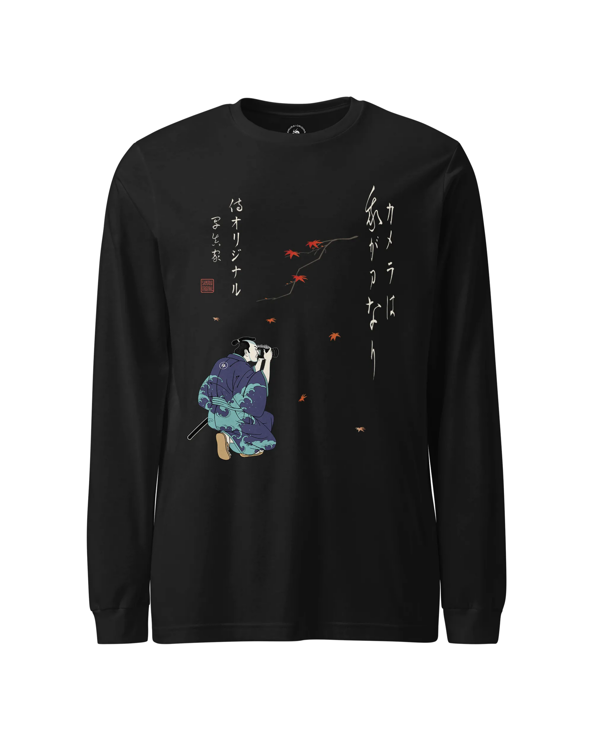 Samurai Photographer Japanese Ukiyo-e Unisex Long Sleeve Tee No.11 Black - Samurai Original