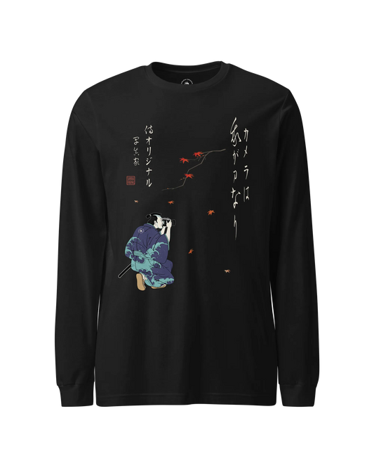 Samurai Photographer Japanese Ukiyo-e Unisex Long Sleeve Tee No.11 Black - Samurai Original