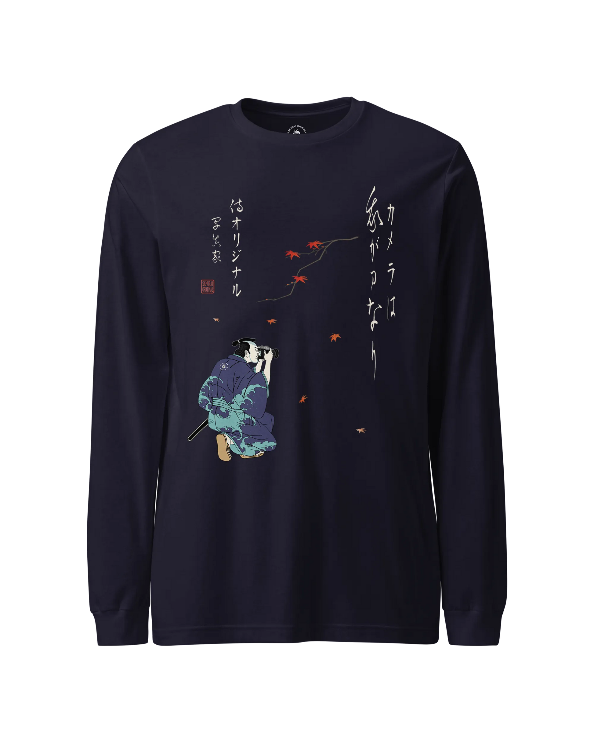 Samurai Photographer Japanese Ukiyo-e Unisex Long Sleeve Tee No.11 Navy - Samurai Original