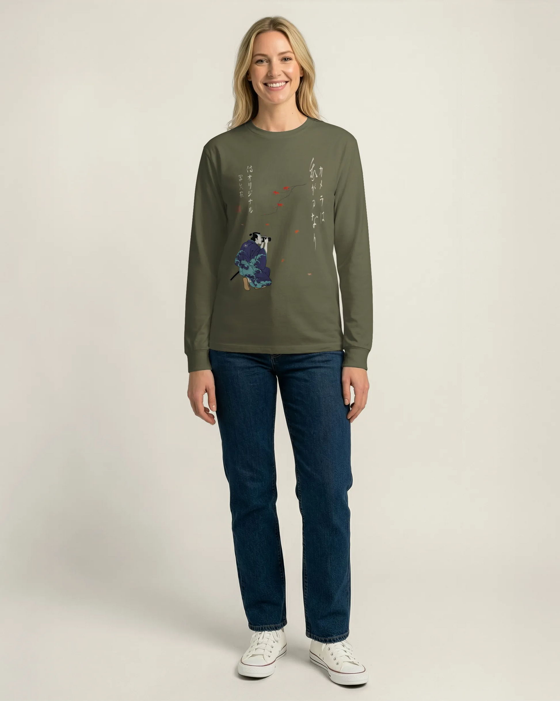 Samurai Photographer Japanese Ukiyo-e Unisex Long Sleeve Tee No.11 - Samurai Original