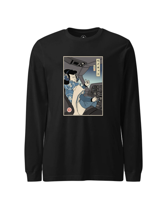 Samurai Pilot Airplane Ukiyo-e Unisex Long Sleeve Tee