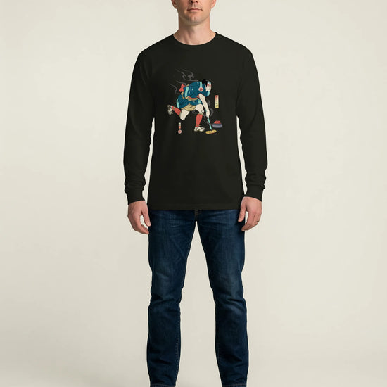 Samurai Play Curling Ukiyo-e Unisex Long Sleeve Tee - Samurai Original