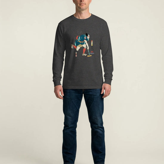 Samurai Play Curling Ukiyo-e Unisex Long Sleeve Tee - Samurai Original