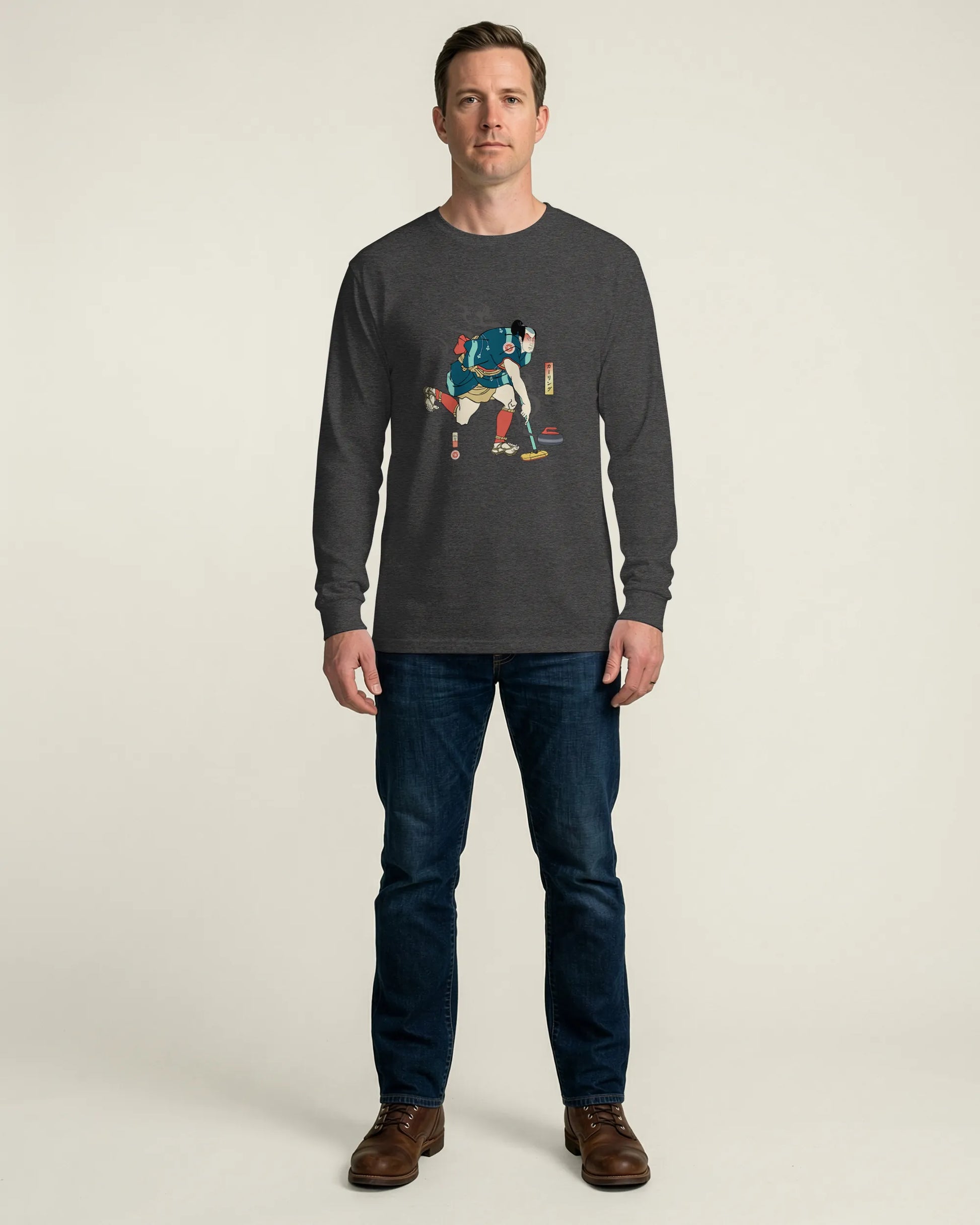 Samurai Play Curling Ukiyo-e Unisex Long Sleeve Tee - Samurai Original
