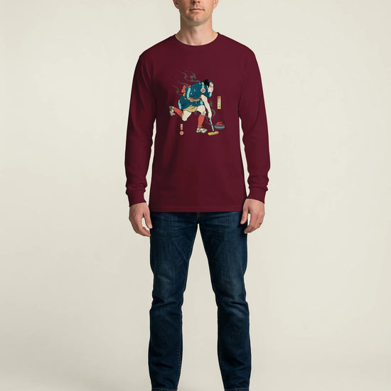 Samurai Play Curling Ukiyo-e Unisex Long Sleeve Tee - Samurai Original