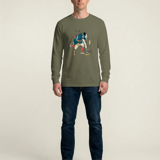 Samurai Play Curling Ukiyo-e Unisex Long Sleeve Tee - Samurai Original