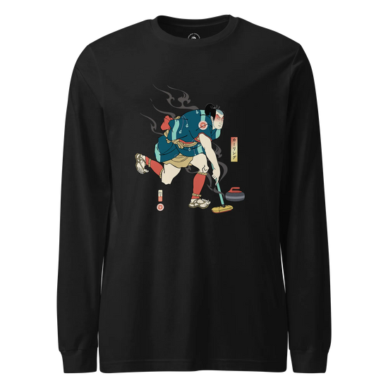 Samurai Play Curling Ukiyo-e Unisex Long Sleeve Tee Black - Samurai Original