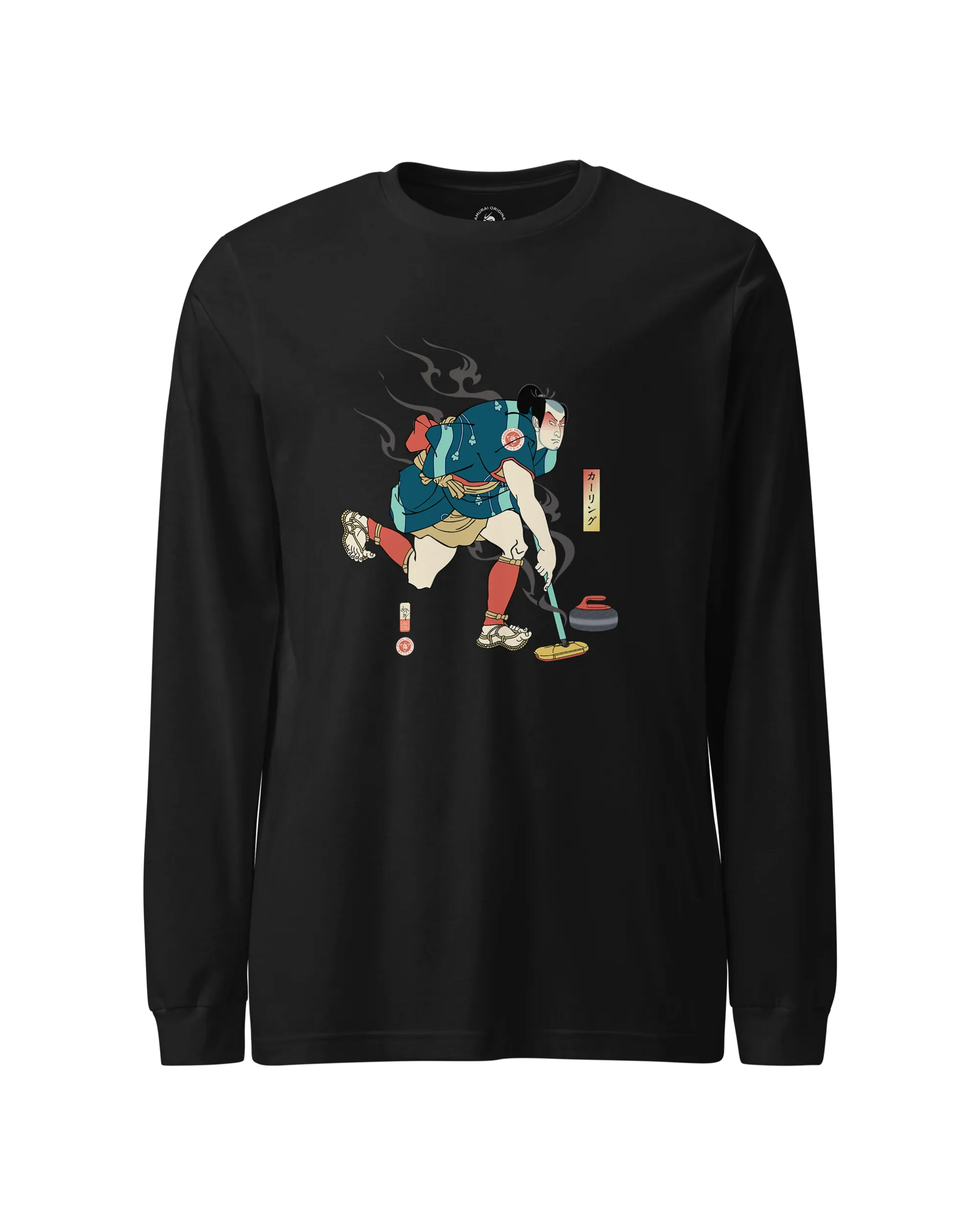 Samurai Play Curling Ukiyo-e Unisex Long Sleeve Tee Black - Samurai Original