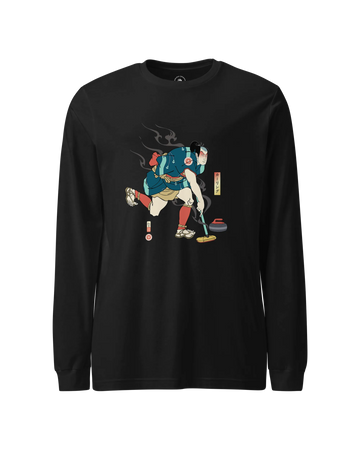 Samurai Play Curling Ukiyo-e Unisex Long Sleeve Tee Black - Samurai Original