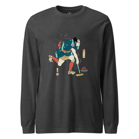 Samurai Play Curling Ukiyo-e Unisex Long Sleeve Tee Dark Grey Heather - Samurai Original