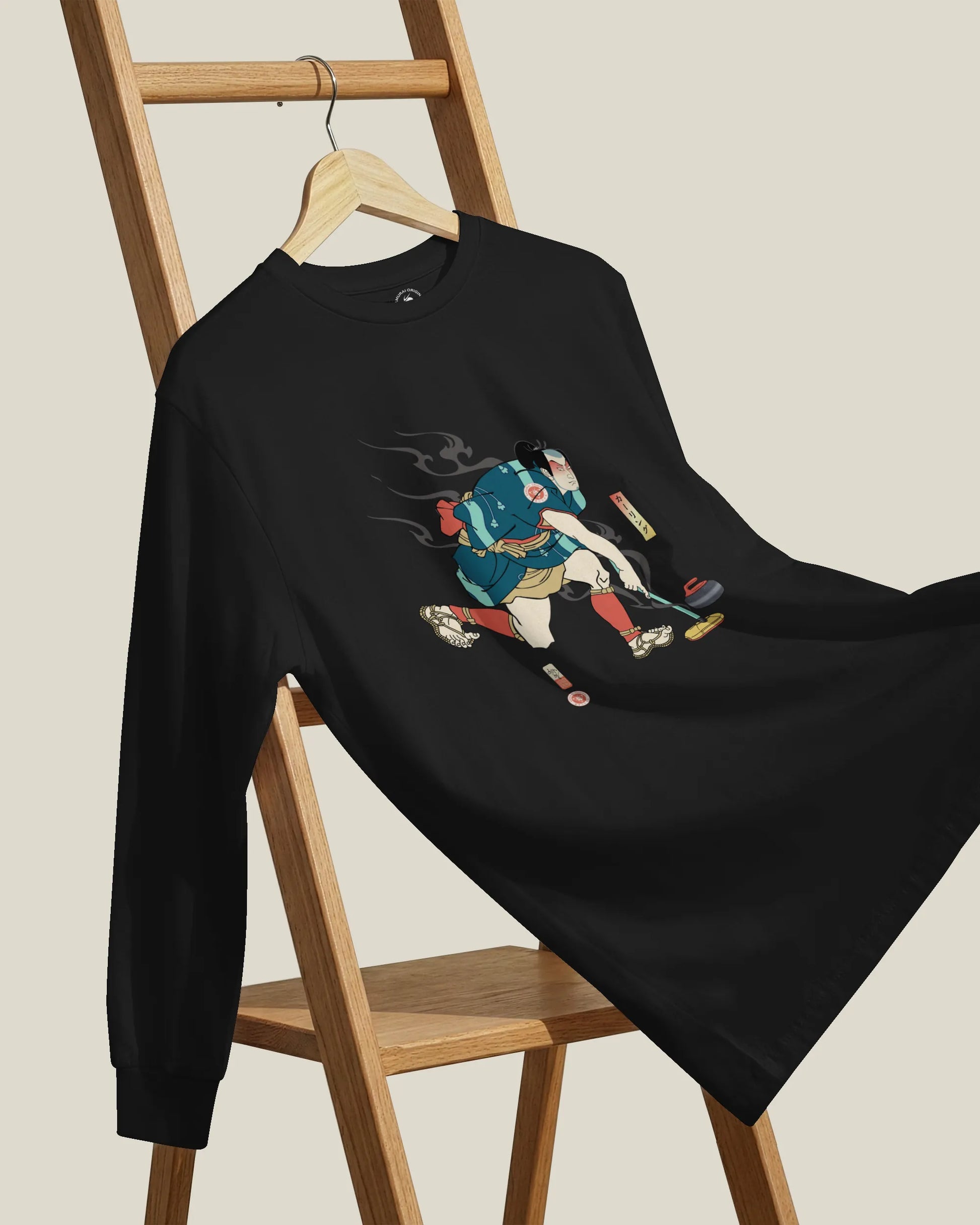 Samurai Play Curling Ukiyo-e Unisex Long Sleeve Tee - Samurai Original