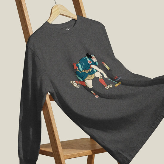 Samurai Play Curling Ukiyo-e Unisex Long Sleeve Tee - Samurai Original