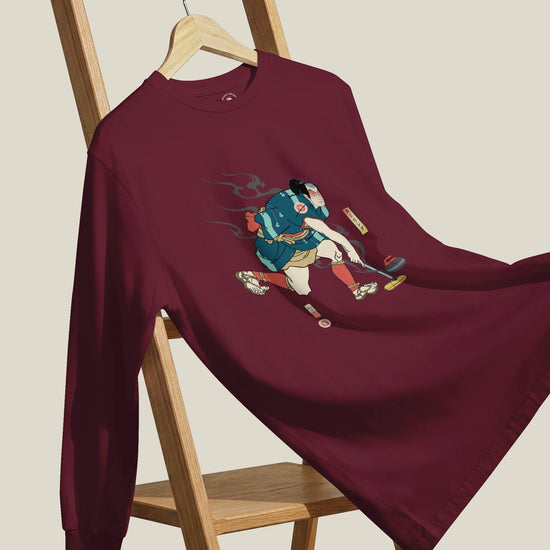 Samurai Play Curling Ukiyo-e Unisex Long Sleeve Tee - Samurai Original