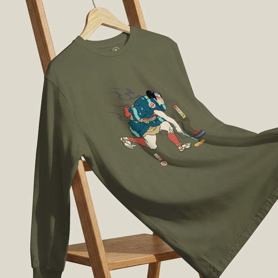 Samurai Play Curling Ukiyo-e Unisex Long Sleeve Tee - Samurai Original