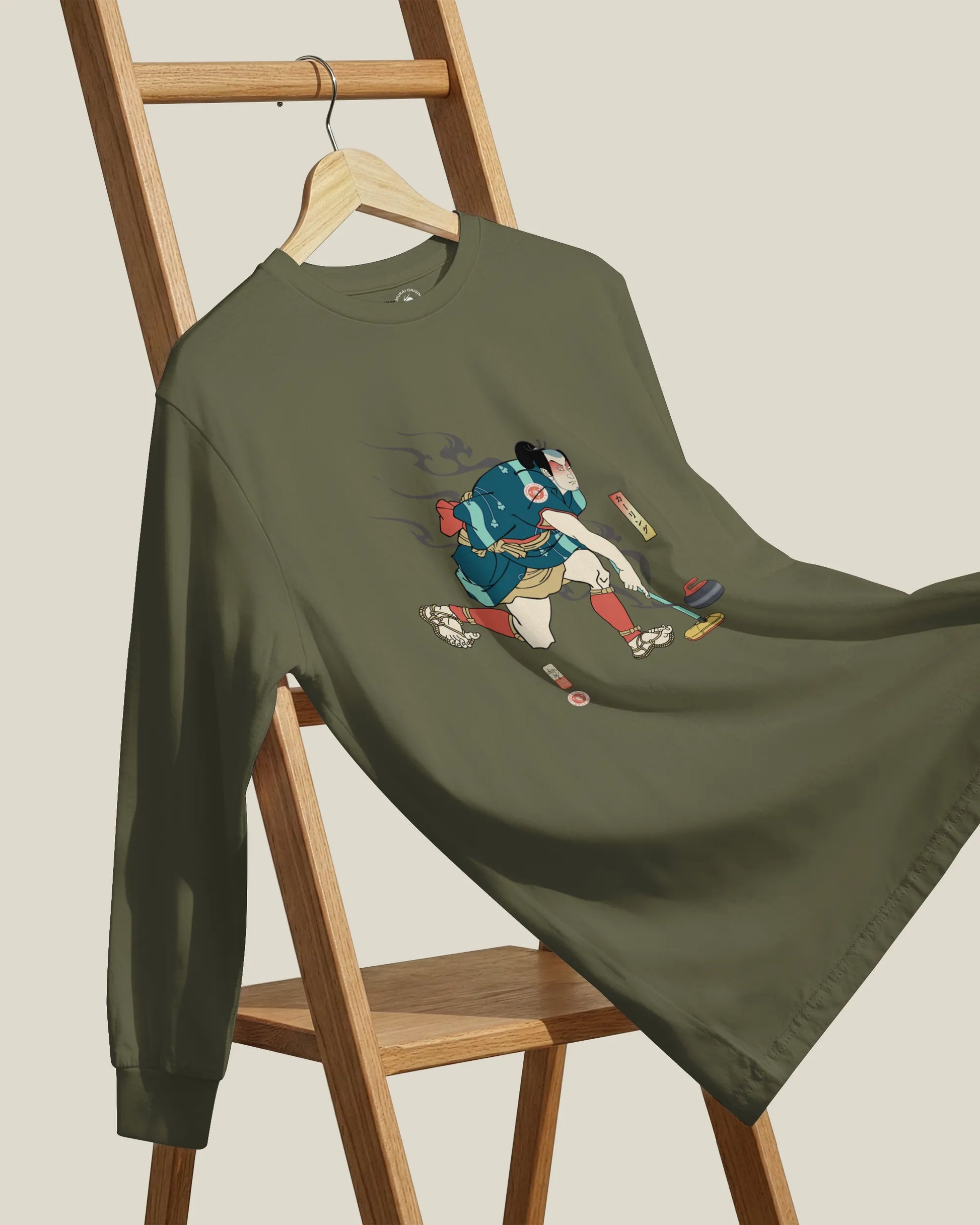 Samurai Play Curling Ukiyo-e Unisex Long Sleeve Tee - Samurai Original