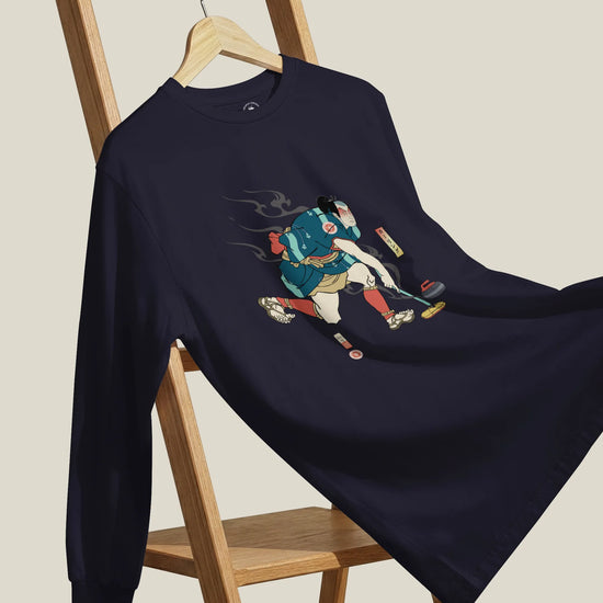 Samurai Play Curling Ukiyo-e Unisex Long Sleeve Tee - Samurai Original