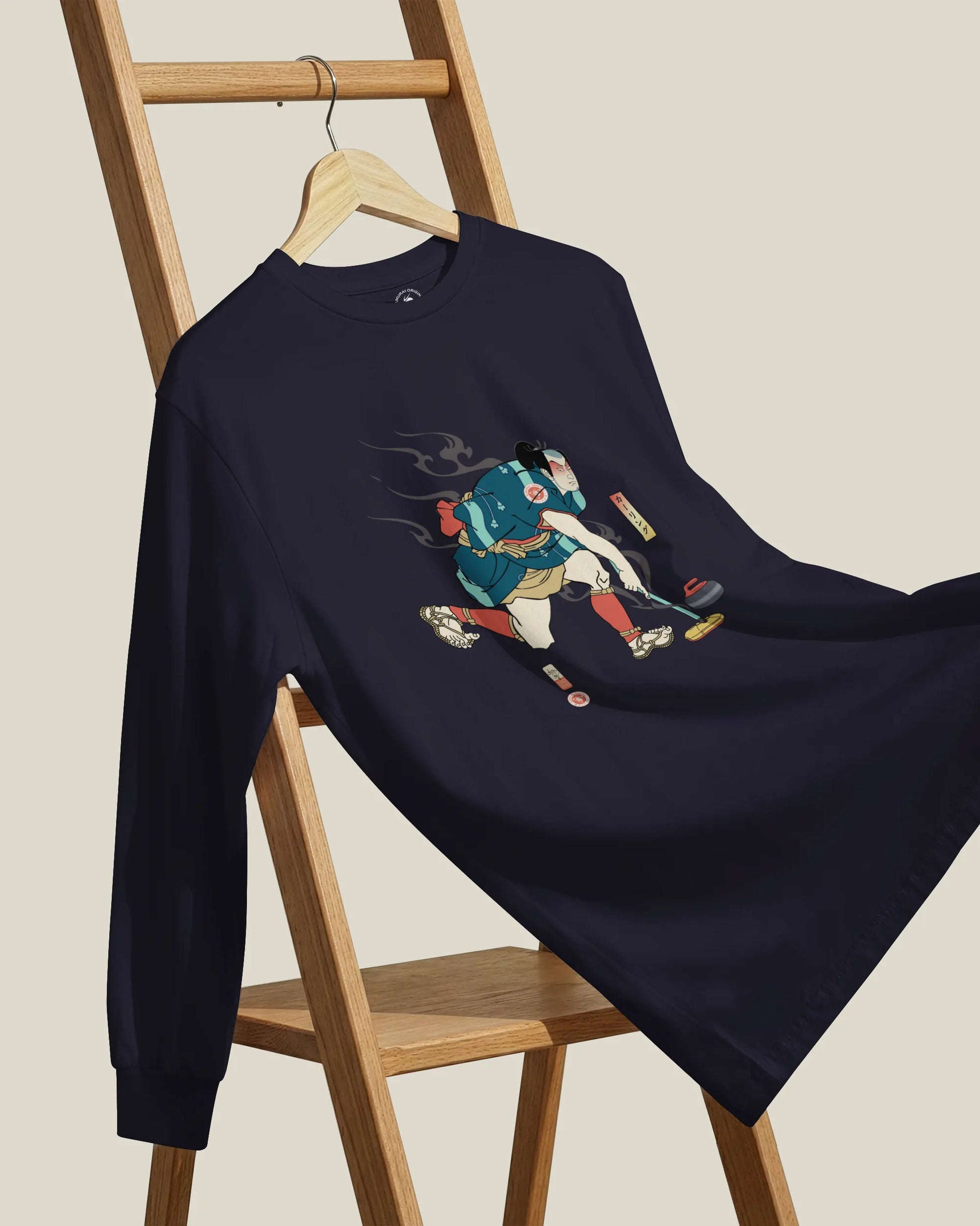 Samurai Play Curling Ukiyo-e Unisex Long Sleeve Tee - Samurai Original