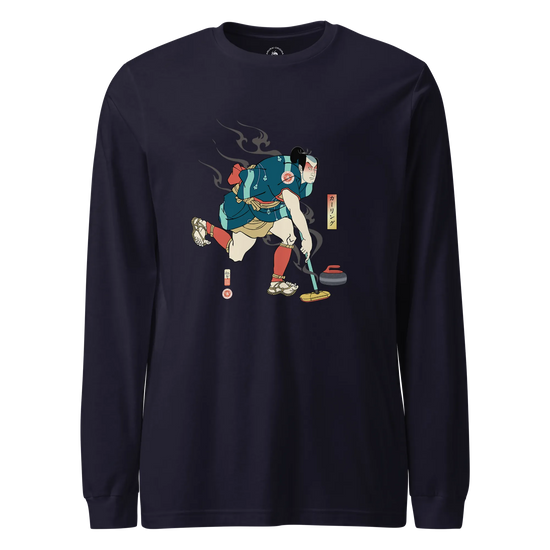 Samurai Play Curling Ukiyo-e Unisex Long Sleeve Tee Navy - Samurai Original