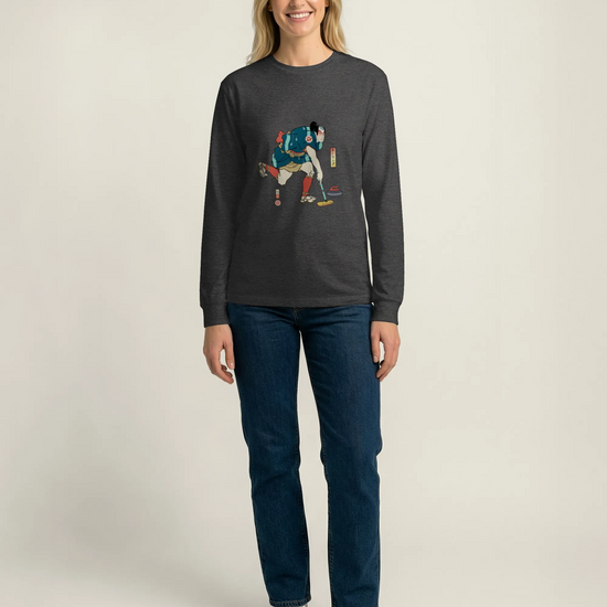 Samurai Play Curling Ukiyo-e Unisex Long Sleeve Tee - Samurai Original