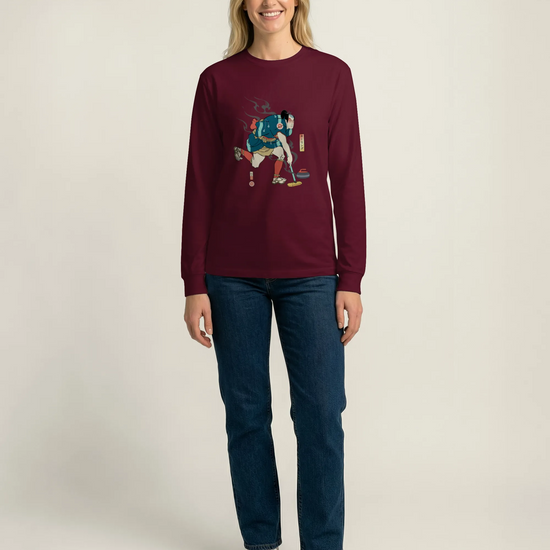 Samurai Play Curling Ukiyo-e Unisex Long Sleeve Tee - Samurai Original